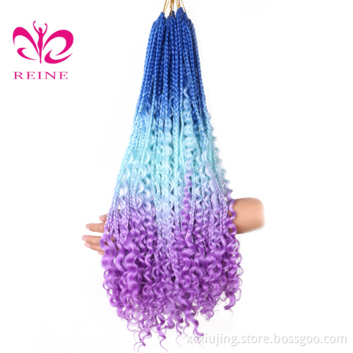 REINE Box Braids Hair Synthetic Crochet Bohemian Hair With Curl End 18 inch Boho Box Braided Hair Extension